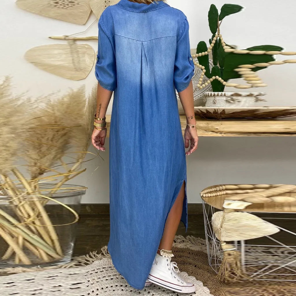 Lea™ – Lang denimlignende kjole