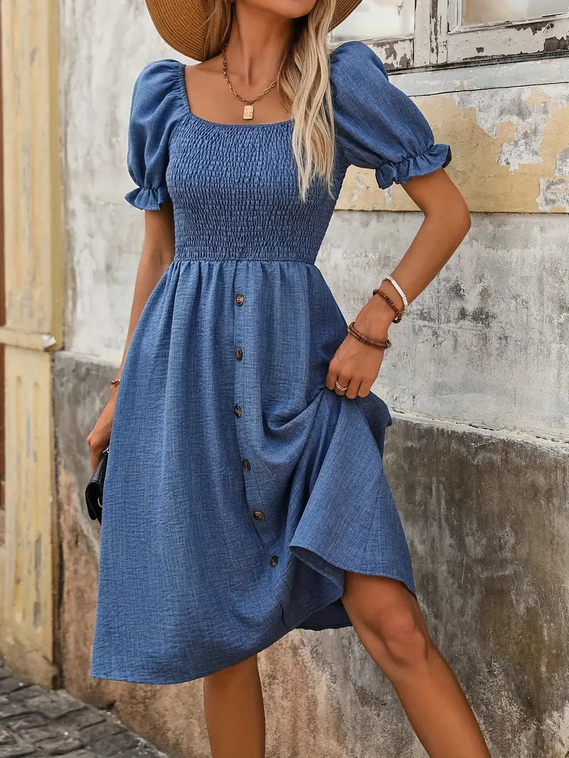 Greta™ – Puffet ermet kjole i denim til dame
