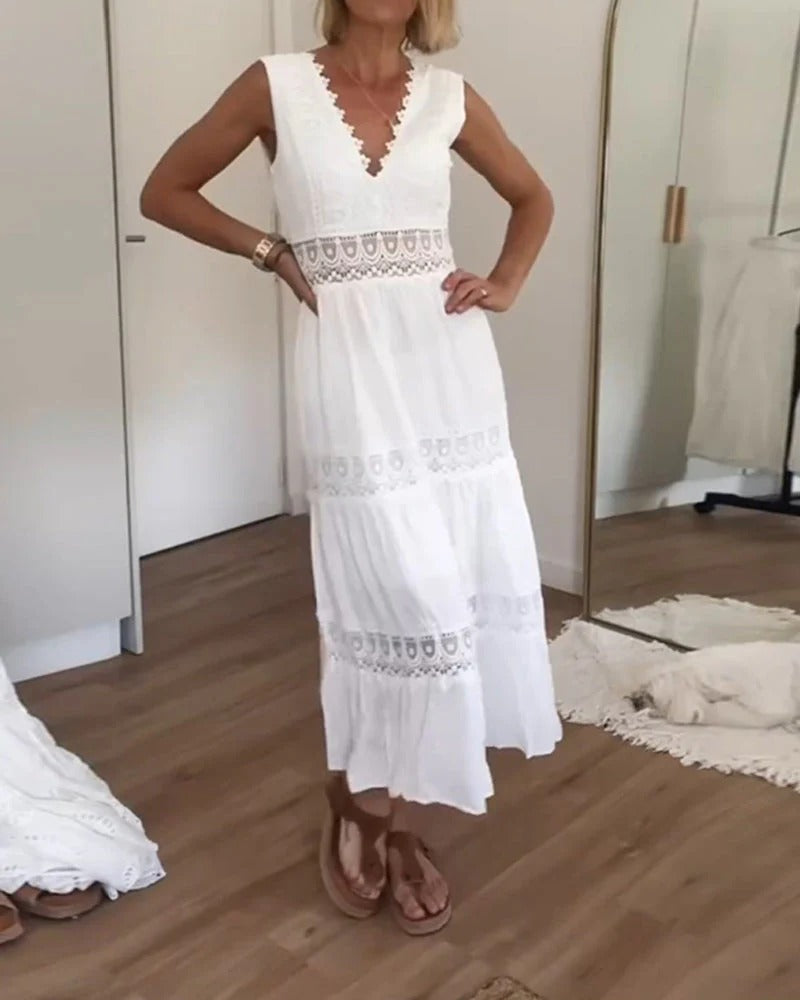 Daliah™ - Ermeløs boho midikjole