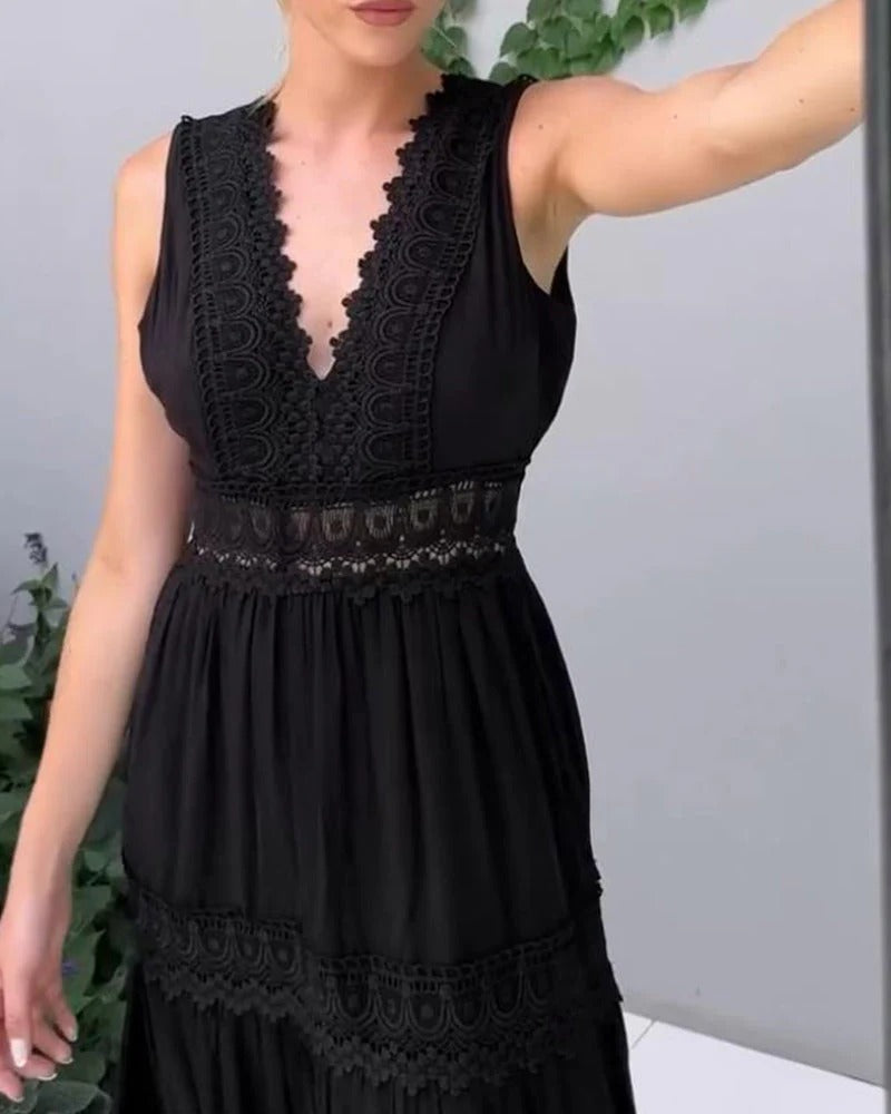 Daliah™ - Ermeløs boho midikjole