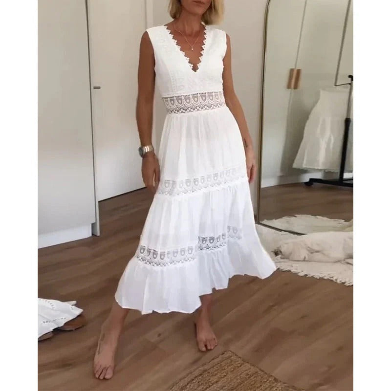 Daliah™ - Ermeløs boho midikjole