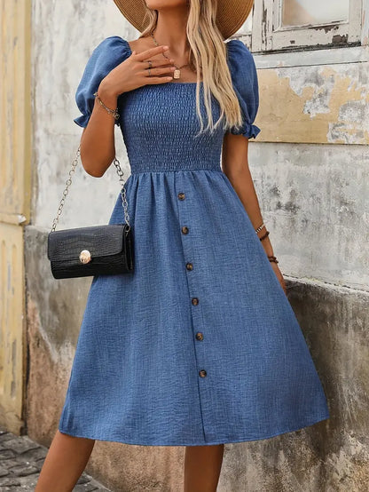 Greta™ – Puffet ermet kjole i denim til dame