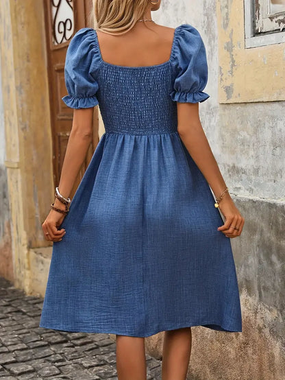 Greta™ – Puffet ermet kjole i denim til dame