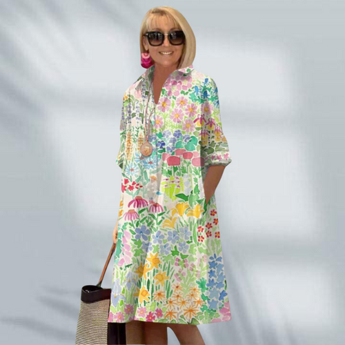 Chloe™ – Elegant blomstrete skjortekjole