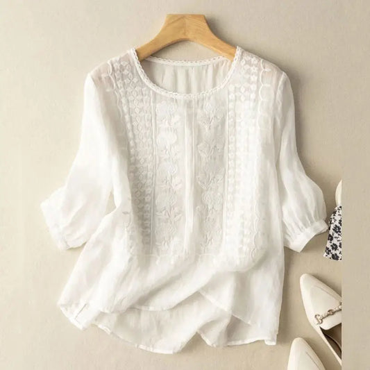 Shiella™ – Brodert fritidsbluse for kvinner