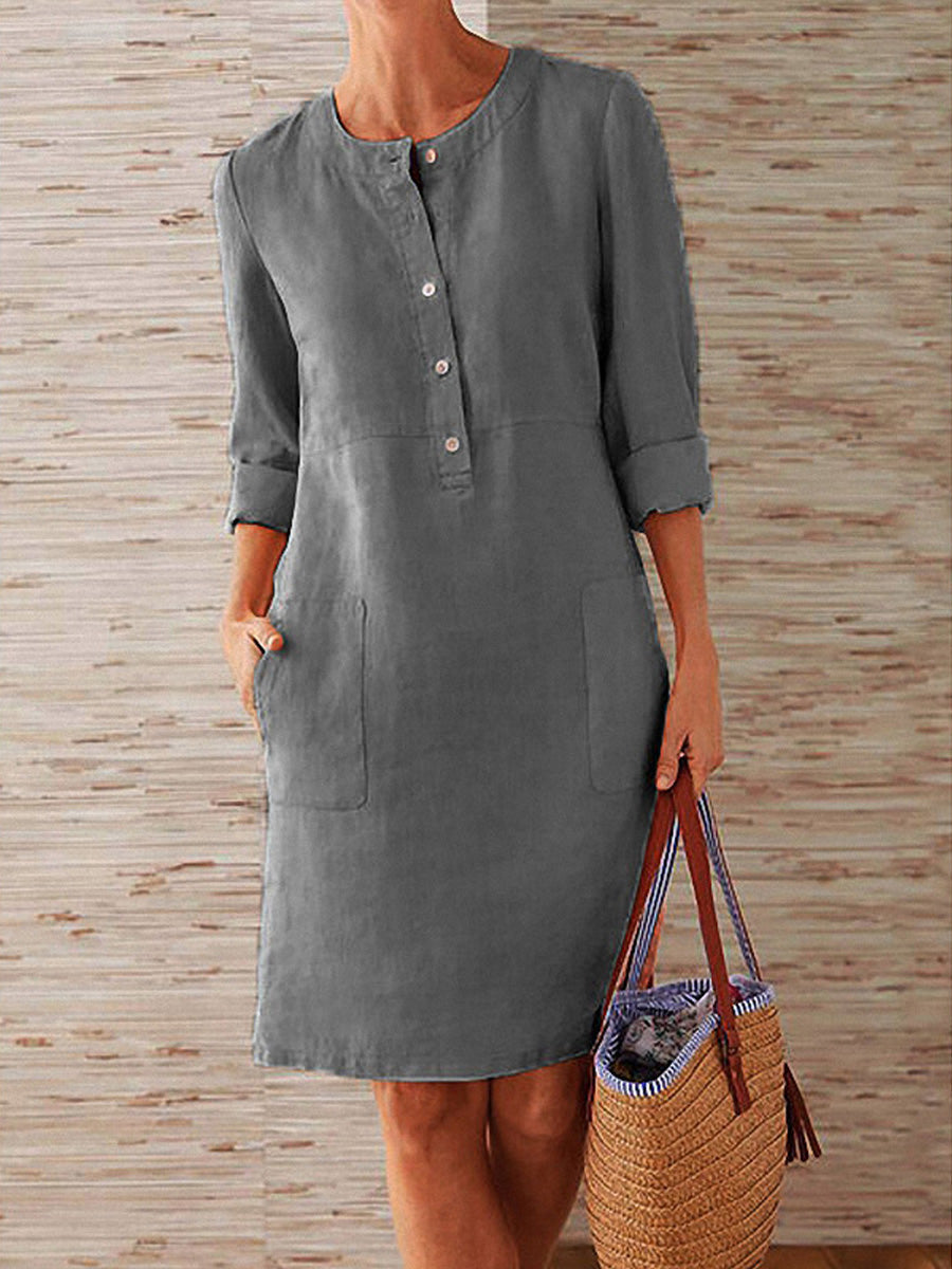 Annelore™ – Casual lin skjorte kjole