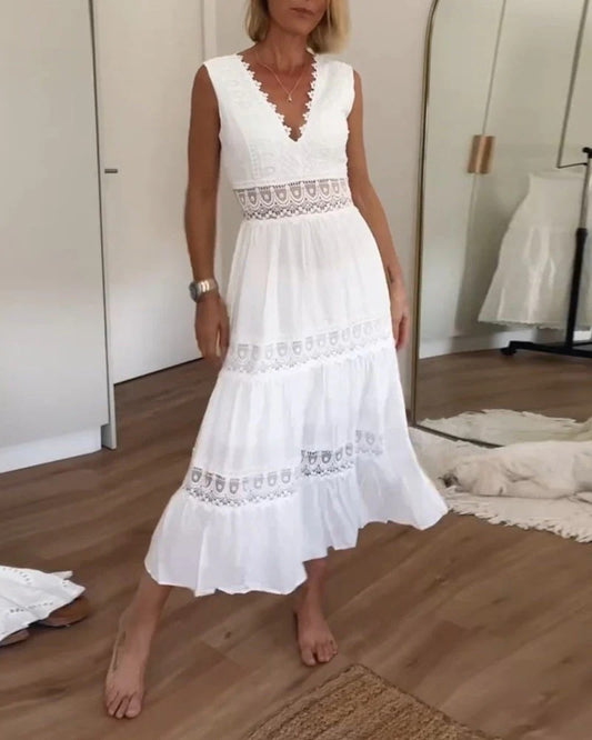 Daliah™ - Ermeløs boho midikjole
